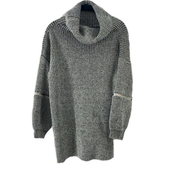 Gray Balloon Zipper Sleeve Cowl Neck Sweater Med - Picture 1 of 5